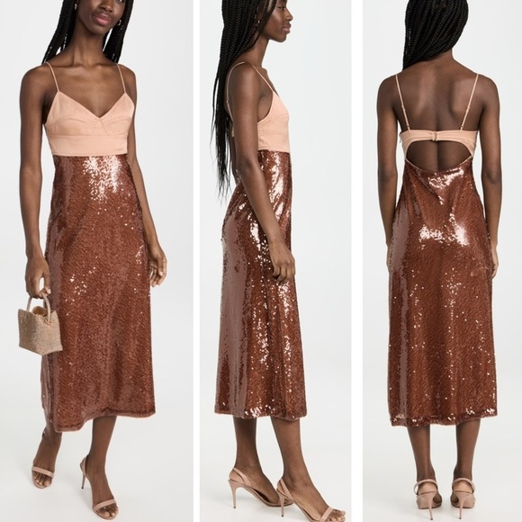 A.L.C. Gisele Corset Sequin Sleeveless Slip Midaxi Empire Open Back Midi Dress - Picture 2 of 16